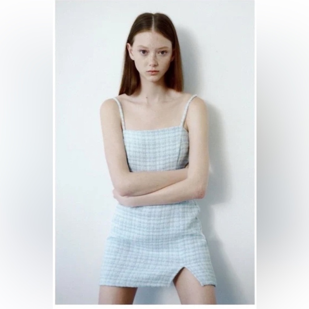 Zara Tweed Light Blue Mini Dress